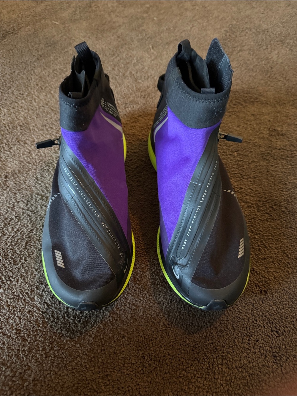 Nike Purple and Black High-Top Sneakers with Neon Yellow Accents